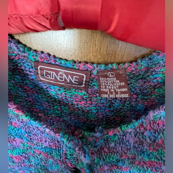 Vtg Ginénne Knit Sweater Vest Button up Sleeveless 80s Multicolor Women’s Large - Picture 7 of 8